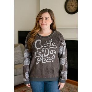 022-015 Women Medium Cuddle The‎ day Away Velour Plush Fleece Top Sweatshirt